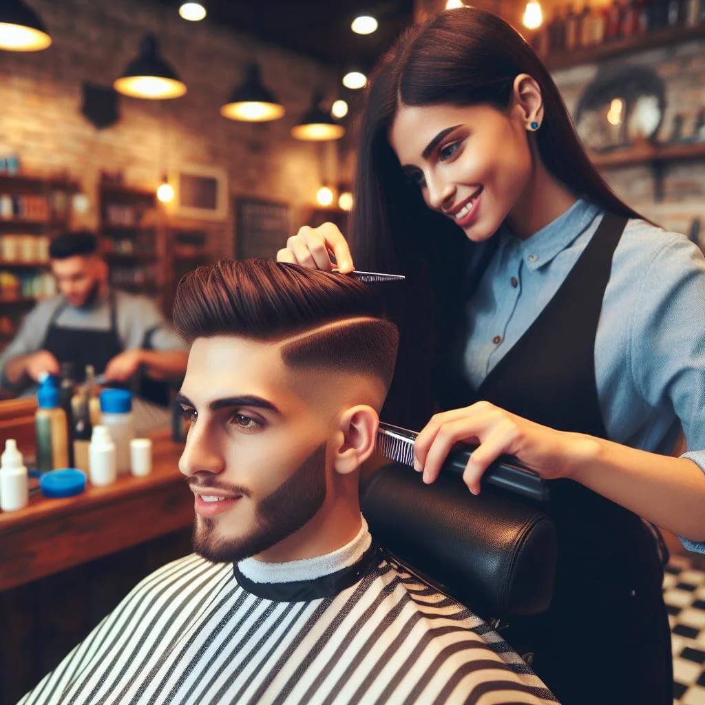 Clippers tightening a skin fade above the ear